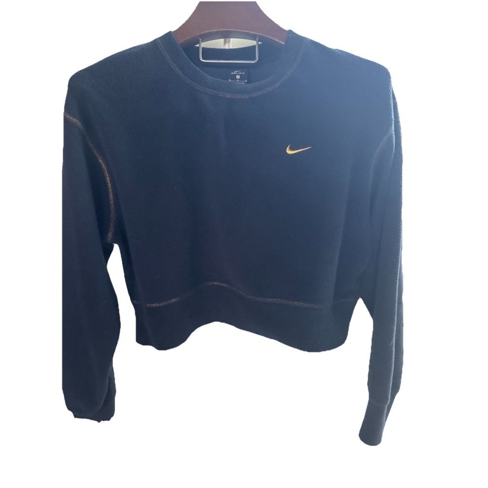NIKE Women M Therma Icon Clash Fleece Top Gold Stitching Gold Embroidered Swooch - Picture 6 of 10